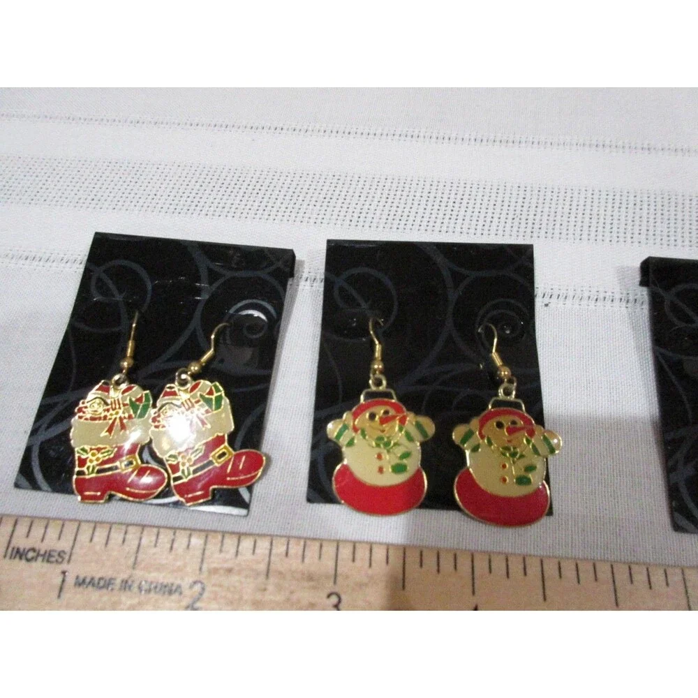 Vtg. 80's NOS Lot of 6 Pair Earrings Cloisonne Enamel Holiday Dangle/Post Mix